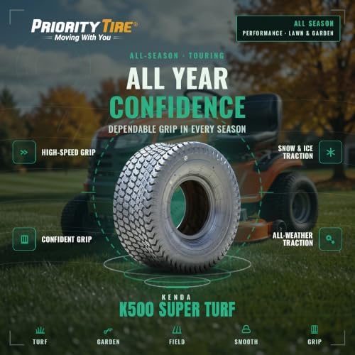 Kenda K500 Super Turf R/S 4 Ply 16-7.50-8 Lawn & Garden/Turf Tire | Lawn Mower & Garden Tractor All Season Traction 64A3 Rated 4 Ply Bias Construction Black Sidewall Tire