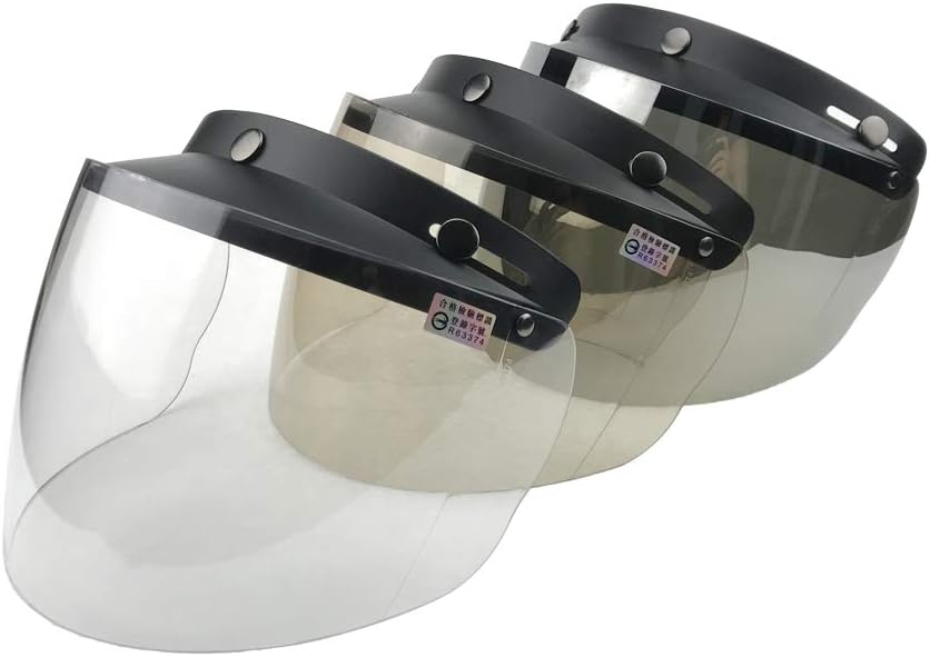 WANCAR Standard 3-Snap Button Universal Visor for Open Face Motorcycle Helmet Wind Shield Flip Up Down(Clear)