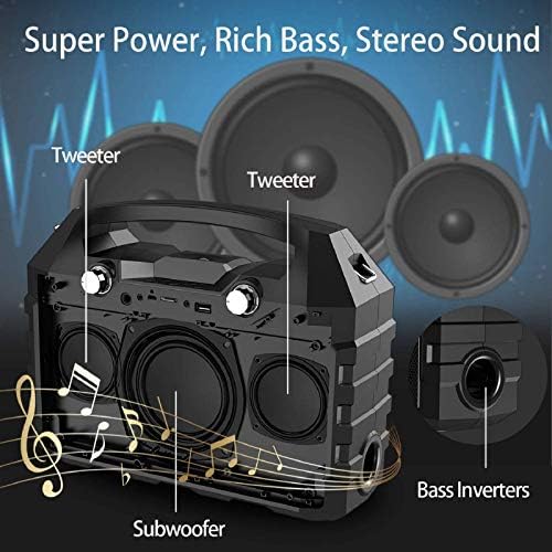 Hotec Wireless Bluetooth Portable PA Speaker System, Powerful Bluetooth Karaoke Machine with Dual Wireless Microphones for Karaoke, Wedding, Party