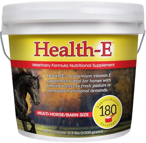 Vitamin E Supplement for Horses, High-Potency dl-Alpha Tocopherol Powder, Supports Immune Muscle Skin and Nerve Wellness, Low Sugar Starch and Fructans (60 Servings)