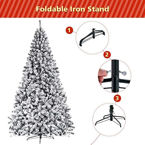 ReunionG 7.5FT Snow Christmas Tree, Artificial Flocked Hinged Pine Tree, Holiday Decoration Tree with Premium PVC Needles and Solid Metal Stand