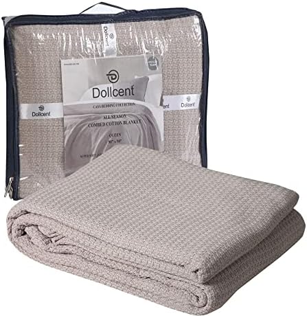 DOLLCENT 100% Cotton Queen Size Blanket for Bed, Premium Soft Combed Lightweight Blankets, Washed Breathable Cozy Bed Throw Blanket, Ivory Queen Cotton Blankets for All Season: Ivory (90"x90")