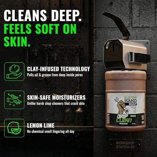 Grip Clean Heavy Duty Hand Cleaner For Mechanics, Natural Pumice, 64 Oz | Clay Infused, Grease, Oil, Grime Remover, Moisturizing Coconut Olive Oils, Lime Scent, For Shop, Garage, Industrial Use