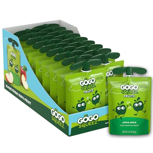 GoGo squeeZ No Sugar Added Applesauce, Apple Apple, 18 Count | Kids on the go fruit snack made with applesauce & fruit puree; 3.2 oz pouches, gluten and nut free, recloseable cap, BPA-free