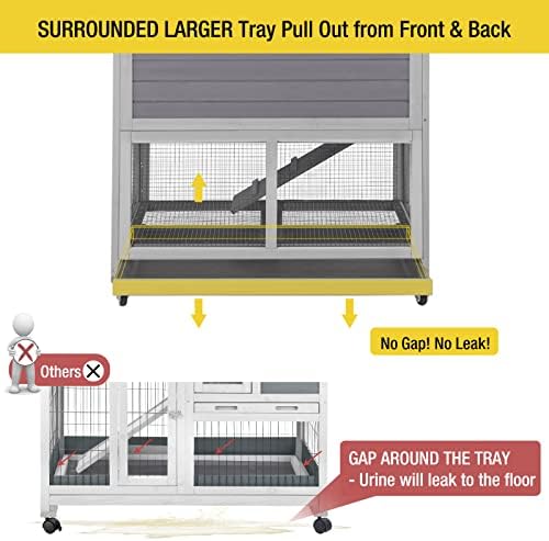 Aivituvin [Upgrade Version] Rabbit Hutch Bunny Hutch, Rabbit Cage with Two No Leak Trays, Indoor & Outdoor Waterproof Cage for Bunny