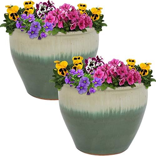 Sunnydaze Chalet 12" Ceramic Plant Pot, Imperial Blue Glaze, 2pk