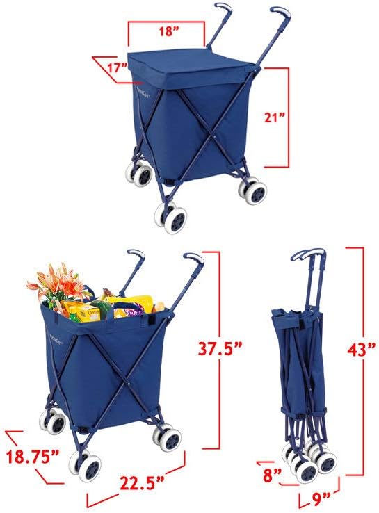 Transit -The Original Patented Folding Shopping and Utility Cart, Water-Resistant Heavy-Duty Canvas with Cover, Double Front Swivel Wheels