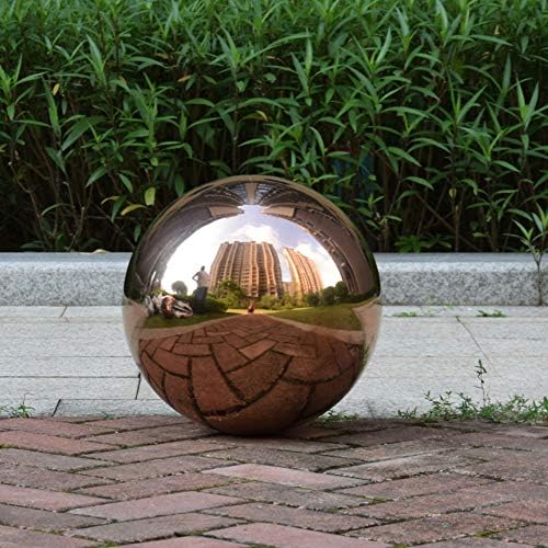 10 inches Gazing Ball, Rose Golden Stainless Steel Garden Sphere, Seamless Polished Reflective Smooth Mirror Garden Globe