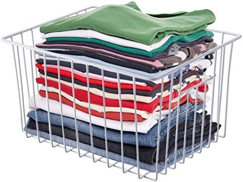 Deep Refrigerator Freezer Baskets, Large Household Wire Storage Basket Bins Organizer with Handles for Kitchen, Pantry, Freezer, Cabinet, Closets