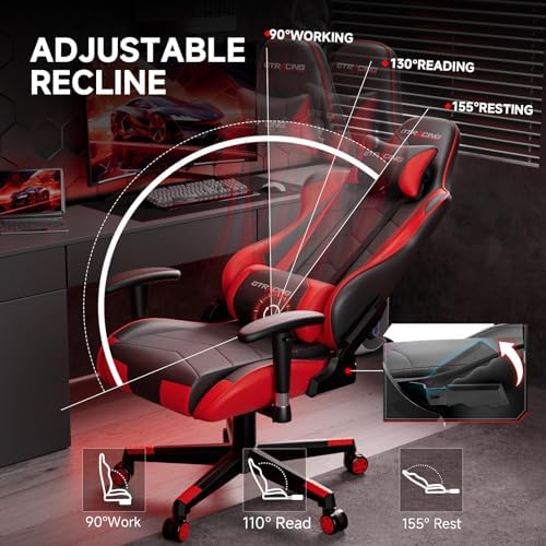 GTRACING Gaming Chair Racing Office Computer Ergonomic Video Game Chair Backrest and Seat Height Adjustable Swivel Recliner with Headrest and Lumbar