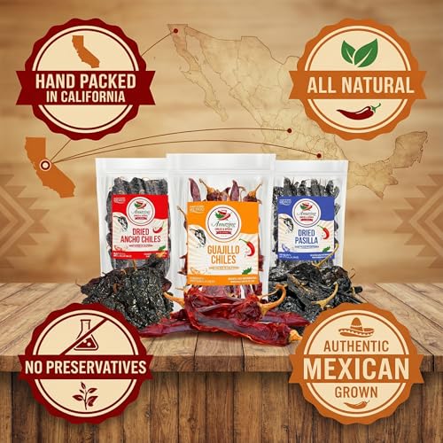 Dried Chile Peppers Variety Pack 12oz Ancho Guajillo Pasilla Mexican Chili