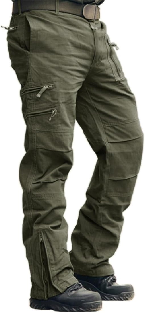 CRYSULLY Mens Tactical Cargo Pants Ripstop Cotton Military Hiking Work