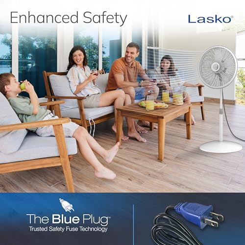 Lasko Oscillating Pedestal Fan - Lasko Fan with Adjustable Height and 3 Cooling Speeds, Portable, 18", White, 1820