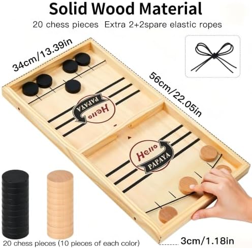 HELLO PAPAYA Fast Sling Puck Game - Test Your Speed and Accuracy with This Fast-Paced Wooden Air Hockey Desktop Battle Board Game - Guaranteed Fun