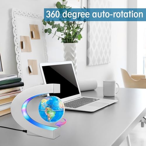 Magnetic Levitating Globe with LED Light | Cool Tech Gift for Men Father | Boys Birthday Gifts for Him | Floating Globes World Office Desk Accessories Tech Gadgets Home Decor Display- Black