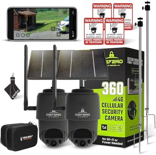 TACTACAM Defend 360 Cellular Security Camera, 4K Photos, 1080p Video, Solar Panel with Rechargeable Battery, 360° Pan/Tilt/Zoom, Weather-Resistant, Includes Case, Mount, Signs, & Cloth (2PK)