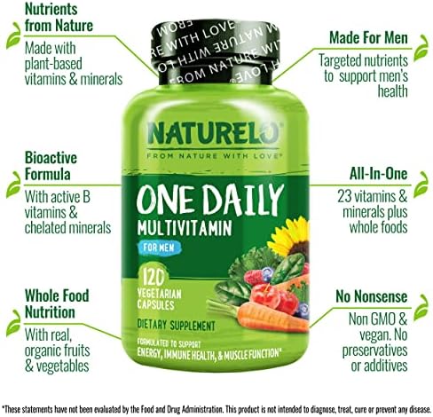 NATURELO One Daily Multivitamin for Men, 120 Vegetarian Capsules One Daily Multivitamin for Women, 120 Vegetarian Capsules Bundle - 4 Month Supply