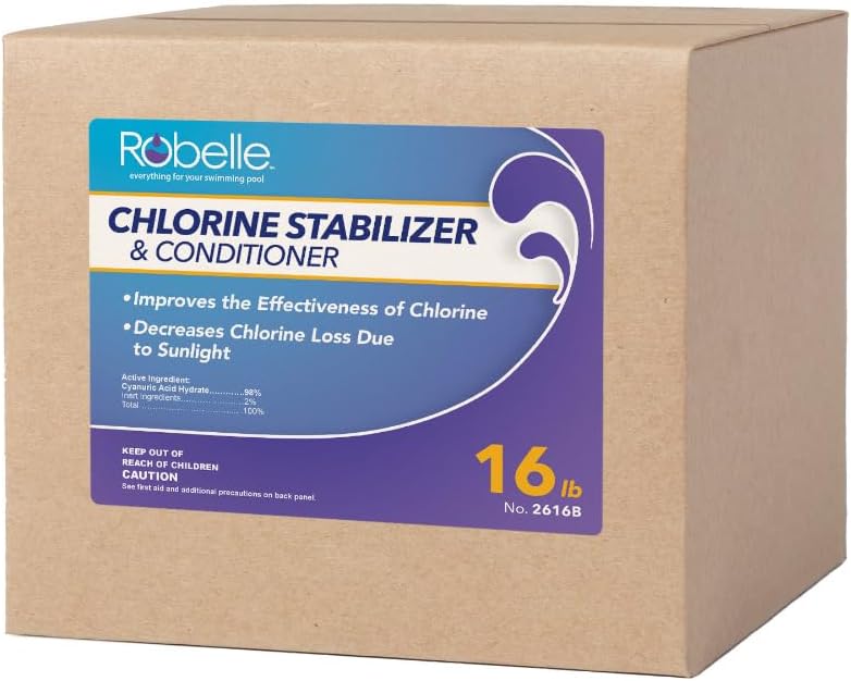 Robelle 7-Pounds Premium Chlorine Stabilizer and Conditioner, Made in USA | Concentrated Cyanuric Acid for Pools, Pool Stabilizer, Helps Chlorine Last Longer, 6 oz raises CYA 10 ppm per 5,000 gallons