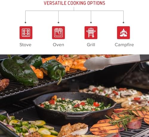 Nexgrill 10" Pre-Seasoned Cast Iron Skillet, Heavy-Duty Round Frying Pan | Offers 10" x 2.5", Contoured Handle, Hanging Loop, Side Notches, Heavy-Duty