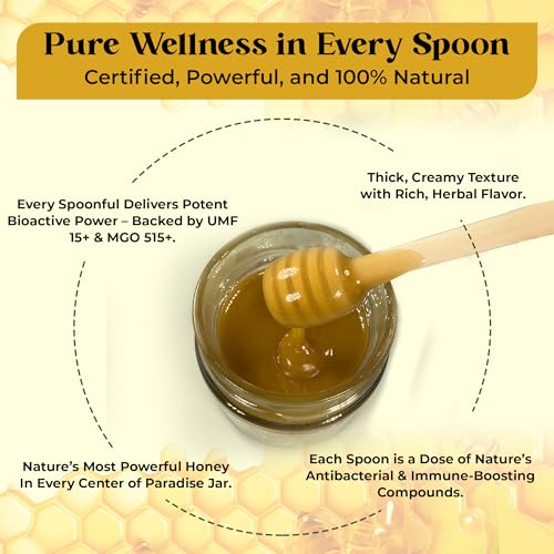 Center of Paradise Raw Manuka Honey Certified UMF 15+ | MGO 515+ (250g / 8.8oz) Glass Jar - Pure & Natural New Zealand Honey for Daily Immune