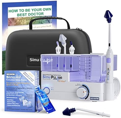SinuPulse Elite Advanced Nasal Irrigation System, Pulsating Sinus Rinse Machine with 60 SinuAir Packets, Bonus Sinus Irrigator Tip, Travel Case