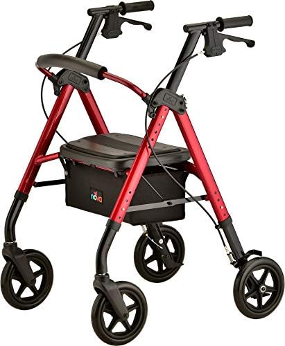 NOVA Star DX Foldable Rollator Walker, Wide Padded Seat, 8” Rugged All-Terrain Wheels, Easy-Grip Locking Hand Brakes, Fold Lock, Height Adjustable