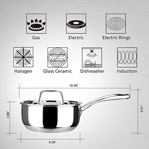 Duxtop Tri-Ply Stainless Steel Saucepan with Lid, 3 Qt Induction Pot | Whole Clad Saucier Pan, Dishwasher and Oven Safe, Stay-Cool Handle