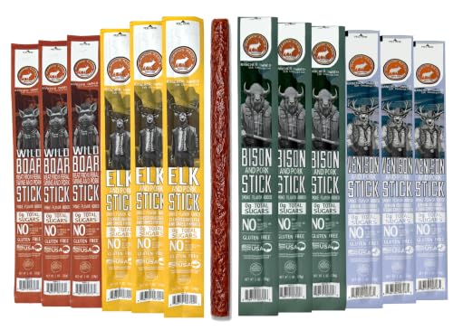 Pearson Ranch Meat Sticks Variety Pack - Elk, Bison, Venison, Wild Boar - Exotic Meat Sticks, High-Protein Paleo & Keto Friendly Healthy Snacks