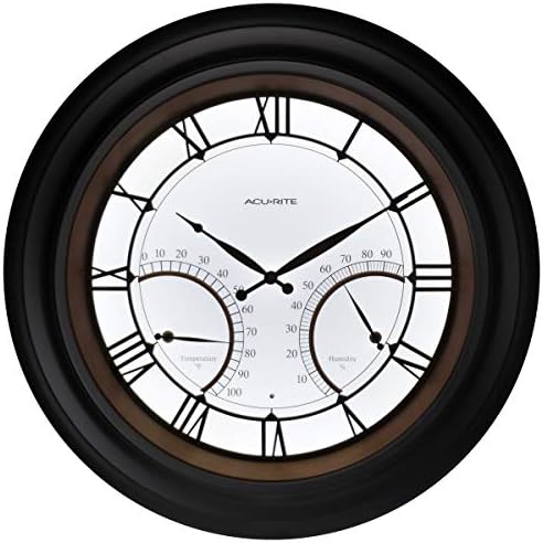 AcuRite 75133M LED Illuminated Outdoor Clock with Temperature and Humidity, 24", Black