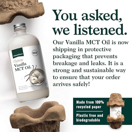 Natural Force Creamy Vanilla MCT Oil – Non Dairy, Keto Certified, Emulsified MCTs for Low-Carb, Ketogenic Coffee, Smoothies