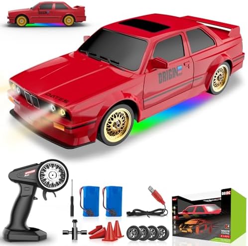 Remote Control Cars 1:16 Scale RC Drift Car 2.4Ghz 30KM/H High Speed 4WD RTR Racing Car with Drift Tires LED Lights 2PCS Rechargeable Batteries RC Sport Cars Toys for Adults Boys Girls Kids Gift