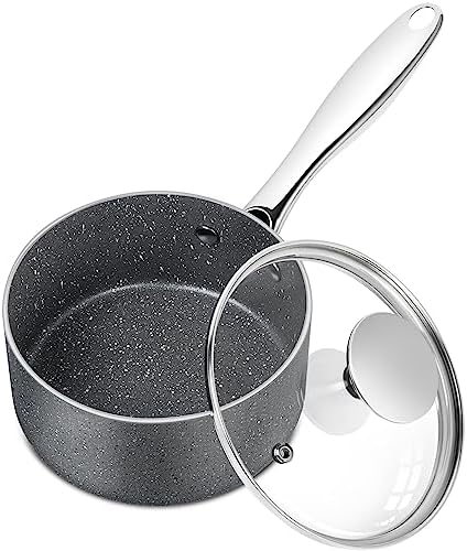 MICHELANGELO 2 Quart Saucepan with Lid, Nonstick Sauce Pan with Healthy Coating, Granite Sauce Pan with Stainless Steel Handle