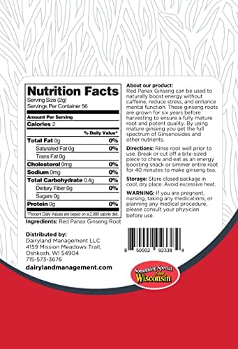 Dairyland Management LLC Red Panax Ginseng Root - 4 oz Pack of Korean Panax Ginseng Root - Authentic Panax Ginseng - Non-GMO