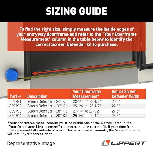Lippert Components 859794 Screen Defender RV Entry Door Aluminum Screen Protector, 30-inch, Black