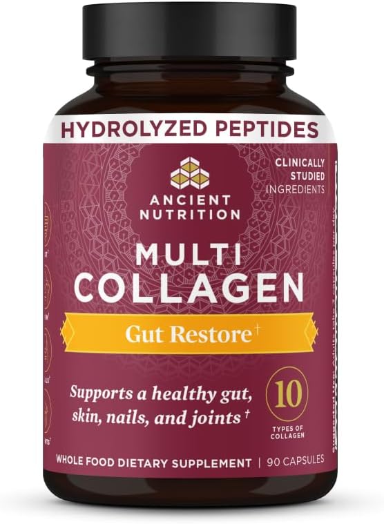 Ancient Nutrition Hydrolyzed Multi Collagen Peptides Capsules, Gut Restore