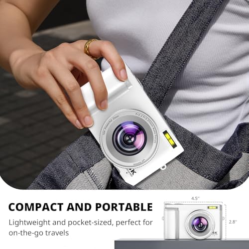 4K Digital Camera for Photography Autofocus, 2026 Latest 48MP Vlogging Camera for YouTube with SD Card, 2 Batteries, 3" 180°Flip Screen Compact Travel Camera for Teens with 16X Zoom,Black