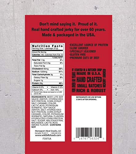 Wild Bill's Hickory Smoked Beef Jerky Strips, 30 Ct, 15 Oz | Keto, Low-Carb And High-Protein, Made In The USA, USDA Inspected, Marinated In Soy Sauce, Garlic, Black Pepper, Chewy Texture