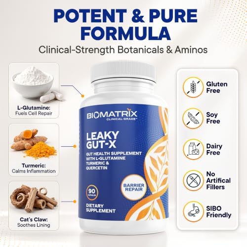 BioMatrix Leaky Gut Repair Supplement w/Glutamine, Quercetin, Cat's Claw, MSM, SIBO, Prebiotic Support