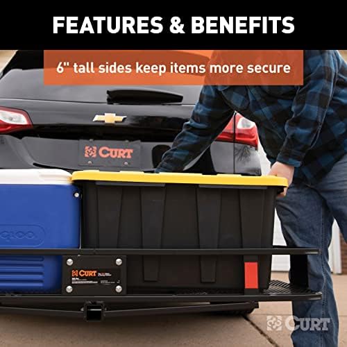 CURT 18152 Cargo Basket Hitch Trailer Hitch Cargo Carrier, 500 lbs. Capacity, 60-Inch x 24-Inch x 6-Inch, Fits 2-Inch Receiver