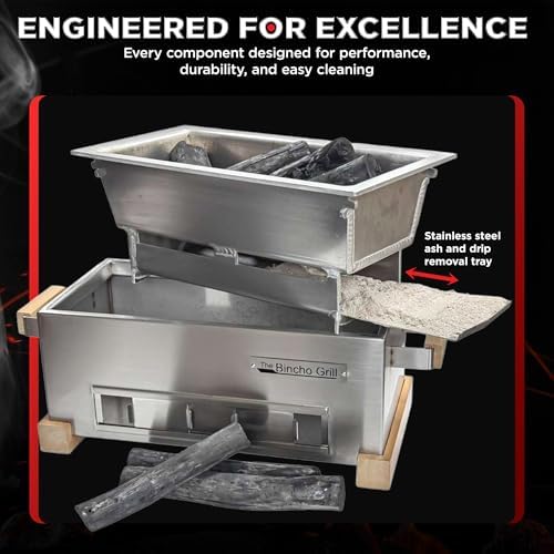 The Bincho Grill 16" Mini Yakitori Grill – Stainless Steel Mini Tabletop Charcoal BBQ with Charcoal Box