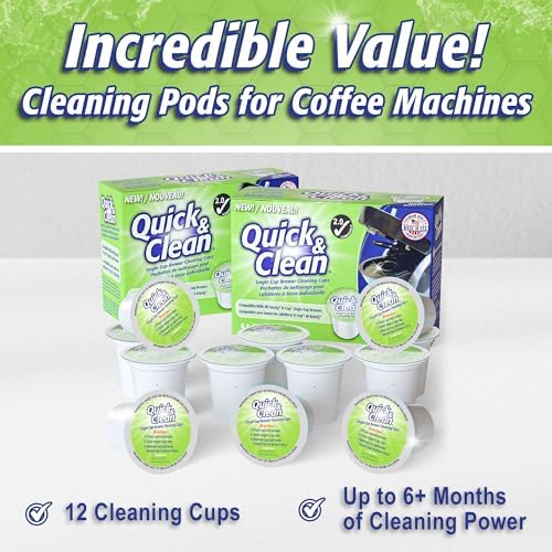 Quick & Clean [6-Pack] Keurig Cleaning Pods - K Cup Cleaner Pod For Keurig - 2.0 Coffee Machine Compatible, Removes Stains, Non-Toxic and Eco-Friendly