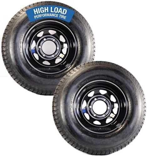 eCustomrim 2-Pack Radial Trailer Tire Rim Assembly ST225/75R15 Load E 6 Lug | Black 15 Inch 6 Bolt On 5.5 Inch Center Wheel