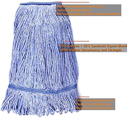 String Mop Heads Replacement Heavy Duty Commercial Grade Blue Cotton Looped End Wet Industrial Cleaning Mop Head Refills (4, Medium)