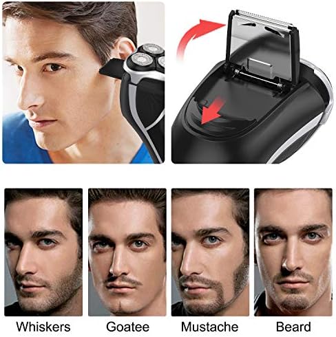 Men's Electric Shaver - MAX-T Corded and Cordless Rechargeable 3D Rotary Shaver Razor for Men with Pop-up Sideburn Trimmer Wet and Dry, IPX7 Waterproof, Plug & Play