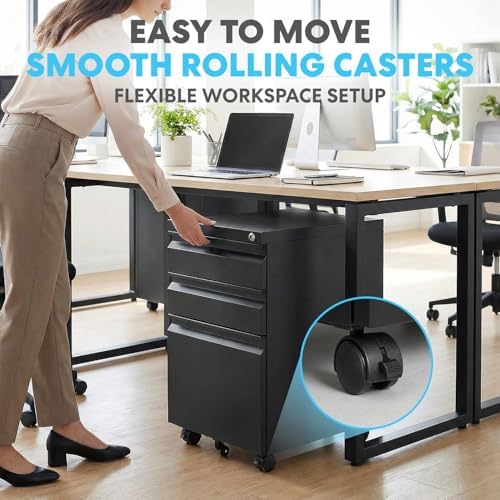 SIMPLI-Magic 3-Drawer Mobile File Cabinet with Lock - Under Desk Rolling Metal Filing Cabinet, Letter/Legal/A4, Fully Assembled, Home Office Organizer