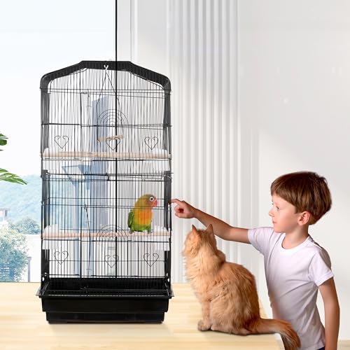 ZENY 63.4 Inch Bird Cage, Rolling Wrought Iron Parrot Cage | with Side-out Tray, Storage Shelf