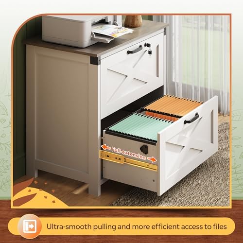 DEVAISE 2-Drawer Lateral File Cabinet with Lock, White | Wood, Office Storage Cabinet, Letter, Legal & A4 Compatible, Farmhouse Style, Printer Stand, Home Office