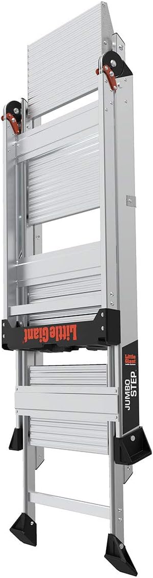 Little Giant Jumbo Step 3-Step Foldable 2.2 ft Aluminum Stool, 11903 | Foldable Aluminum Step Stool, Extra-Wide Stair-Like Treads, Rotating Handrail, Tool Tray, 375 lbs. Weight Capacity