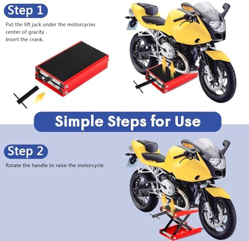 SUNROAD 1100 lb Motorcycle Scissor Lift Jack, Red | Compact Quick Lift Stand, For Dirt Bikes, ATVs & Scooters, Center Jack, For Home Garage & Track Maintenance