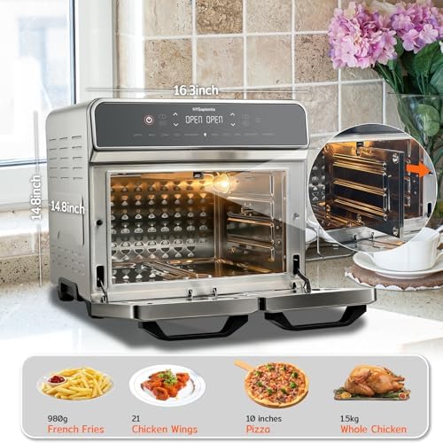 HYSapientia Dual Zone Air Fryer Toaster Oven Combo, 10-in-1 Inner and outer Stainless Steel Air Fryer with Rotisserie